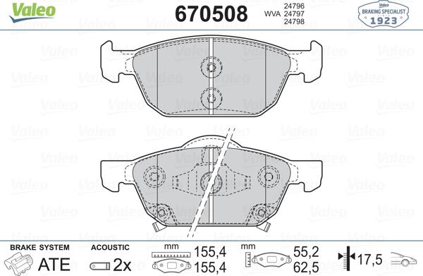 Valeo 670508 - Гальмівні колодки, дискові гальма avtolavka.club