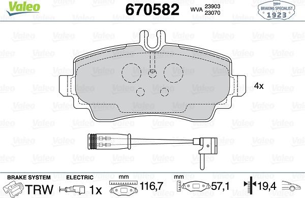 Valeo 670582 - Гальмівні колодки, дискові гальма avtolavka.club