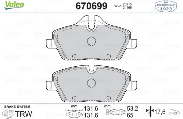 Valeo 670699 - Гальмівні колодки, дискові гальма avtolavka.club