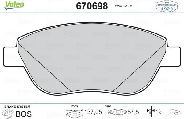 Valeo 670698 - Гальмівні колодки, дискові гальма avtolavka.club