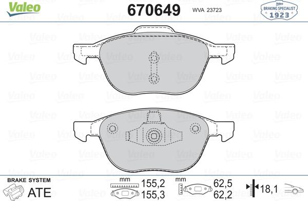 Valeo 670649 - Гальмівні колодки, дискові гальма avtolavka.club