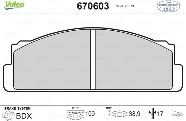 Valeo 670603 - Гальмівні колодки, дискові гальма avtolavka.club