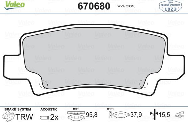 Valeo 670680 - Гальмівні колодки, дискові гальма avtolavka.club