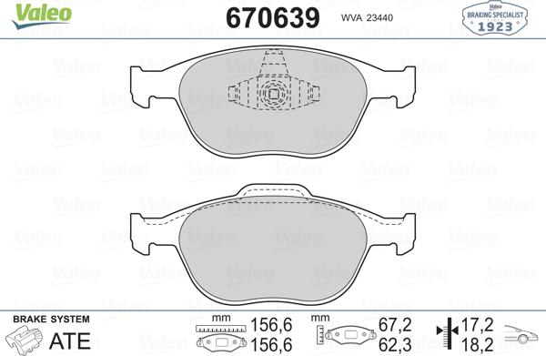 Valeo 670639 - Гальмівні колодки, дискові гальма avtolavka.club