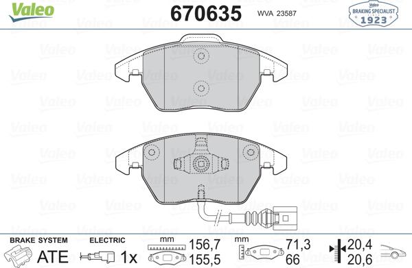 Valeo 670635 - Гальмівні колодки, дискові гальма avtolavka.club