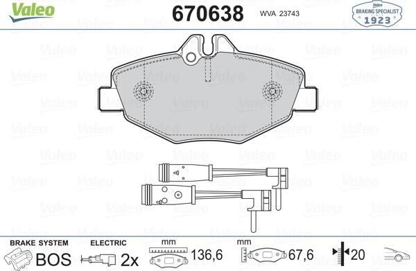 Valeo 670638 - Гальмівні колодки, дискові гальма avtolavka.club