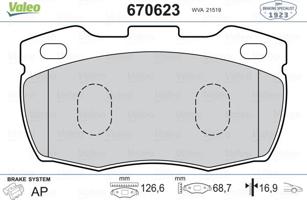 Valeo 670623 - Гальмівні колодки, дискові гальма avtolavka.club