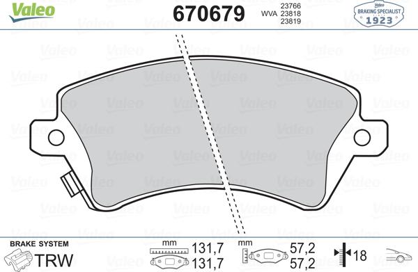 Valeo 670679 - Гальмівні колодки, дискові гальма avtolavka.club