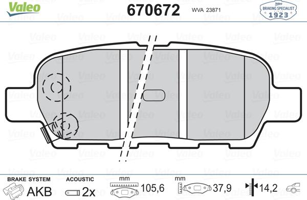 Valeo 670672 - Гальмівні колодки, дискові гальма avtolavka.club