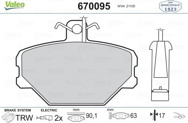 Valeo 670095 - Гальмівні колодки, дискові гальма avtolavka.club