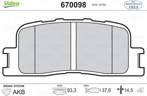 Valeo 670098 - Гальмівні колодки, дискові гальма avtolavka.club