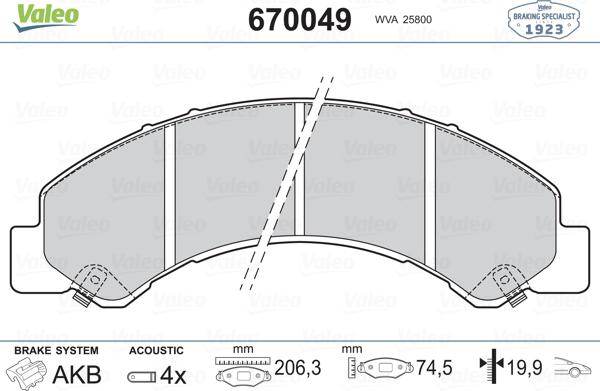 Valeo 670049 - Гальмівні колодки, дискові гальма avtolavka.club