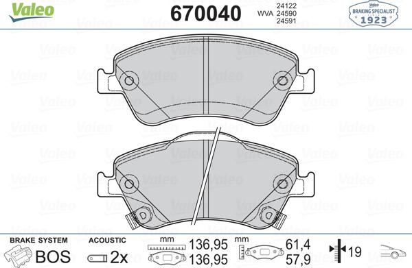 Valeo 670040 - Гальмівні колодки, дискові гальма avtolavka.club