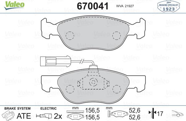 Valeo 670041 - Гальмівні колодки, дискові гальма avtolavka.club