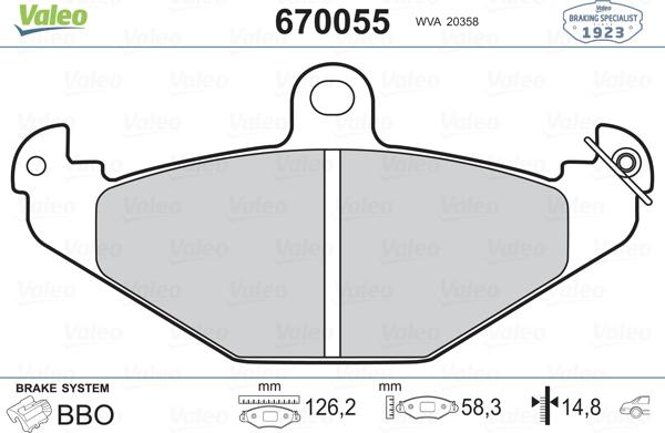 Valeo 670055 - Гальмівні колодки, дискові гальма avtolavka.club