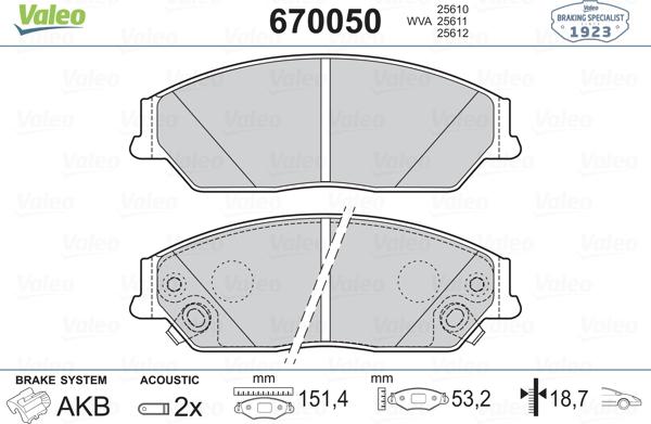 Valeo 670050 - Гальмівні колодки, дискові гальма avtolavka.club