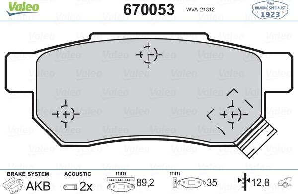 Valeo 670053 - Гальмівні колодки, дискові гальма avtolavka.club