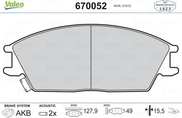 Valeo 670052 - Гальмівні колодки, дискові гальма avtolavka.club