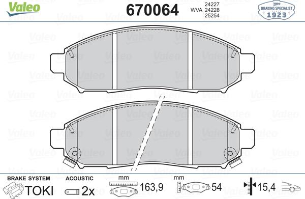 Valeo 670064 - Гальмівні колодки, дискові гальма avtolavka.club