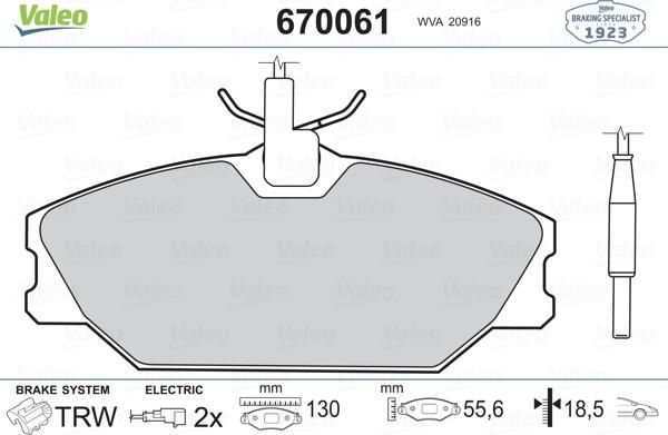 Valeo 670061 - Гальмівні колодки, дискові гальма avtolavka.club