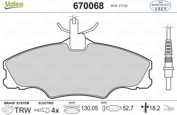 Valeo 670068 - Гальмівні колодки, дискові гальма avtolavka.club