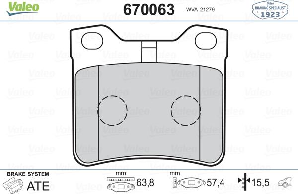 Valeo 670063 - Гальмівні колодки, дискові гальма avtolavka.club