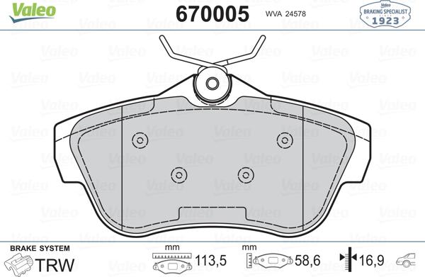 Valeo 670005 - Гальмівні колодки, дискові гальма avtolavka.club