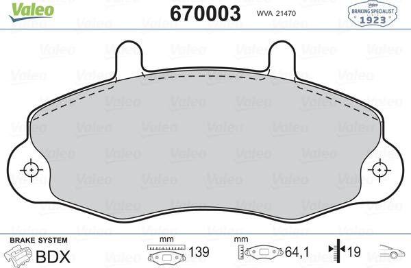 Valeo 670003 - Гальмівні колодки, дискові гальма avtolavka.club