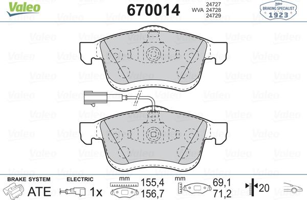 Valeo 670014 - Гальмівні колодки, дискові гальма avtolavka.club