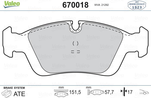 Valeo 670018 - Гальмівні колодки, дискові гальма avtolavka.club