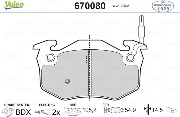 Valeo 670080 - Гальмівні колодки, дискові гальма avtolavka.club