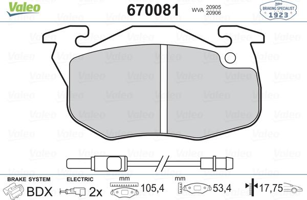 Valeo 670081 - Гальмівні колодки, дискові гальма avtolavka.club