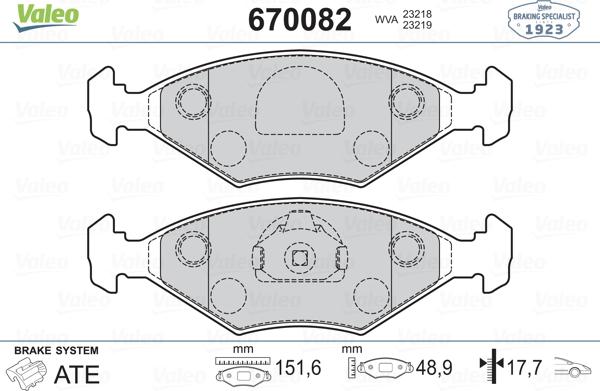 Valeo 670082 - Гальмівні колодки, дискові гальма avtolavka.club