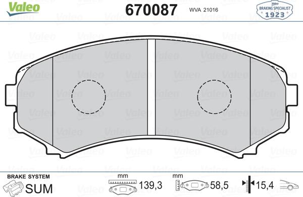 Valeo 670087 - Гальмівні колодки, дискові гальма avtolavka.club