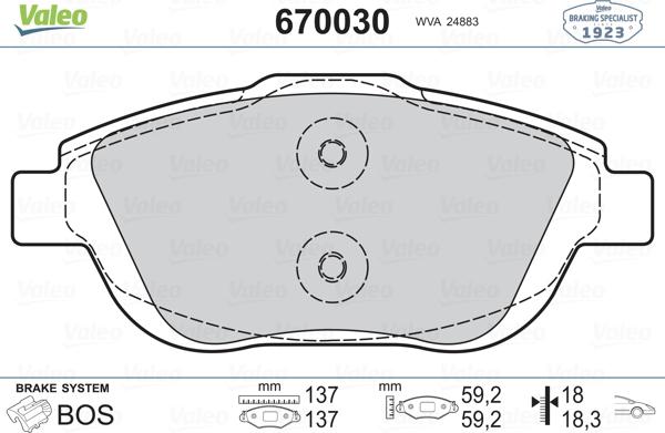 Valeo 670030 - Гальмівні колодки, дискові гальма avtolavka.club