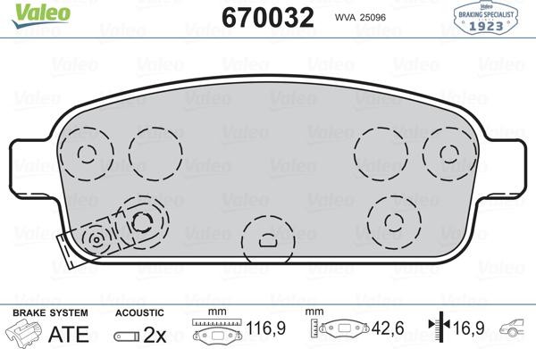 Valeo 670032 - Гальмівні колодки, дискові гальма avtolavka.club