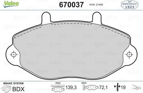 Valeo 670037 - Гальмівні колодки, дискові гальма avtolavka.club