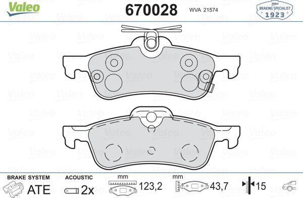 Valeo 670028 - Гальмівні колодки, дискові гальма avtolavka.club