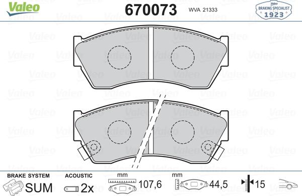 Valeo 670073 - Гальмівні колодки, дискові гальма avtolavka.club