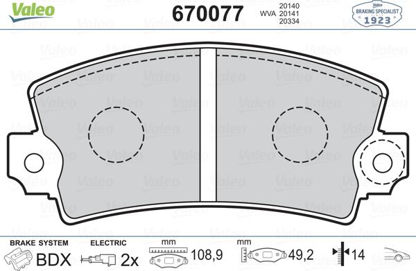 Valeo 670077 - Гальмівні колодки, дискові гальма avtolavka.club