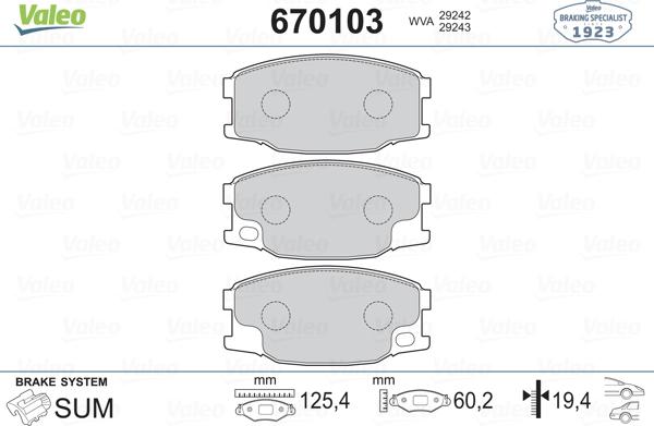 Valeo 670103 - Гальмівні колодки, дискові гальма avtolavka.club