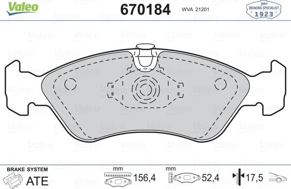 Valeo 670184 - Гальмівні колодки, дискові гальма avtolavka.club