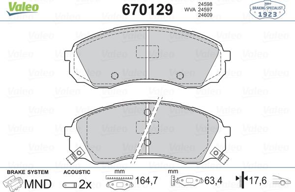 Valeo 670129 - Гальмівні колодки, дискові гальма avtolavka.club