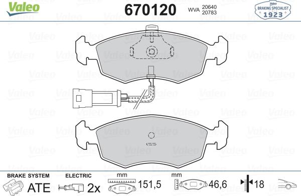 Valeo 670120 - Гальмівні колодки, дискові гальма avtolavka.club