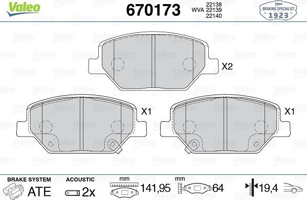 Valeo 670173 - Гальмівні колодки, дискові гальма avtolavka.club