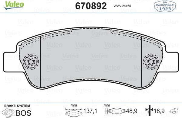 Valeo 670892 - Гальмівні колодки, дискові гальма avtolavka.club