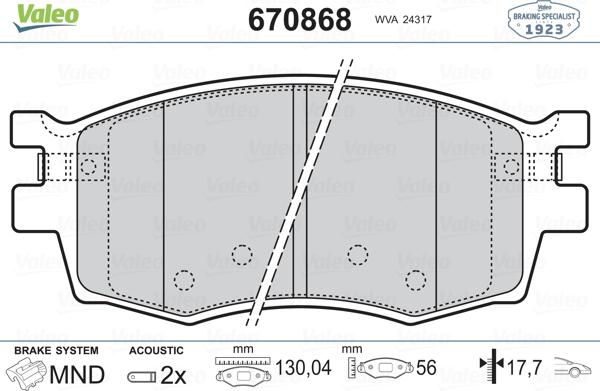 Valeo 670868 - Гальмівні колодки, дискові гальма avtolavka.club