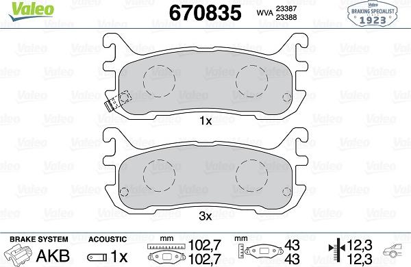 Valeo 670835 - Гальмівні колодки, дискові гальма avtolavka.club