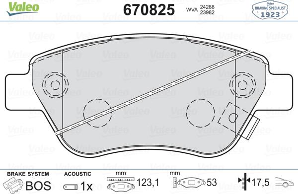 Valeo 670825 - Гальмівні колодки, дискові гальма avtolavka.club