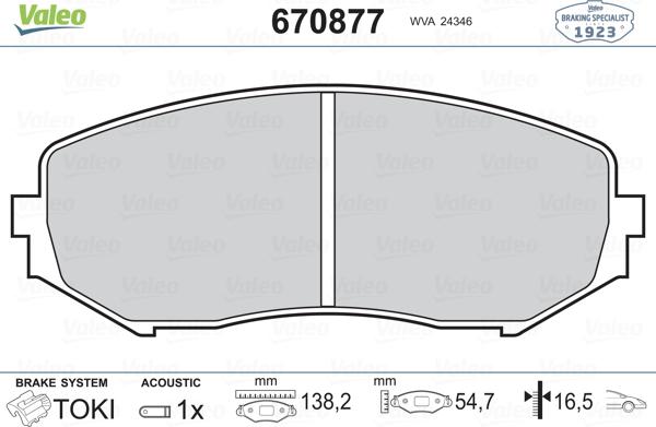 Valeo 670877 - Гальмівні колодки, дискові гальма avtolavka.club